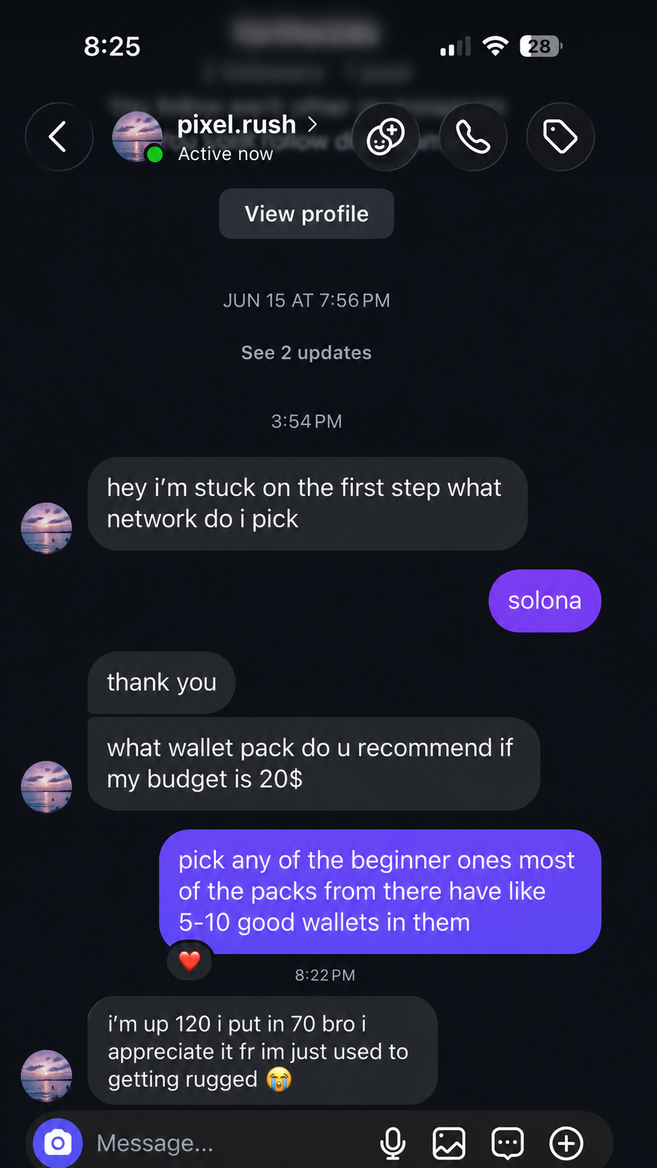 Message from someone who started the setup