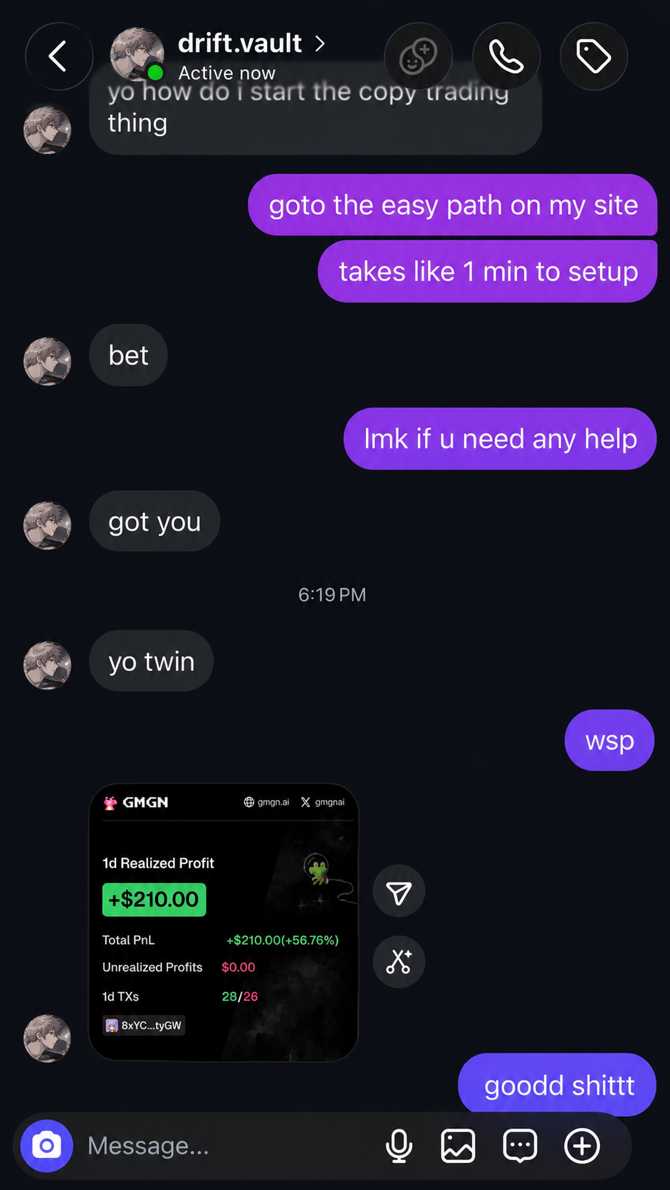 Message from someone who started the setup